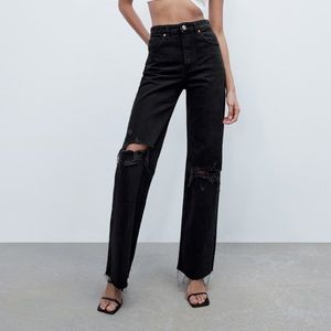 Zara Ripped Wide Leg Jeans